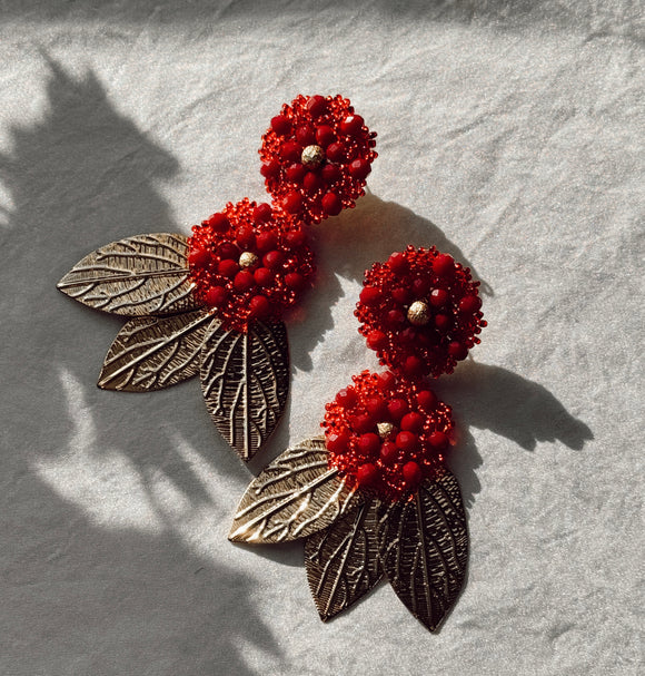 Camelia Earrings - Red & Gold