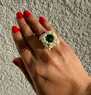 Square ring - Pearls & Emerald