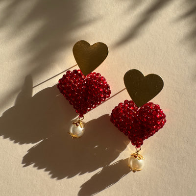 Double Heart Earring - Red