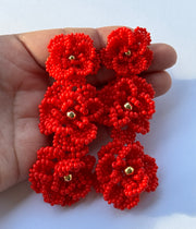 Rose Earrings - Red