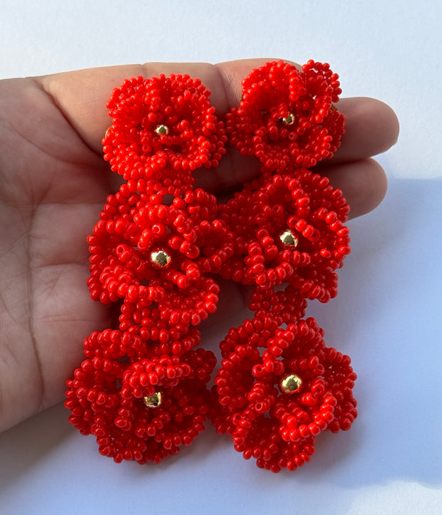 Rose Earrings - Red