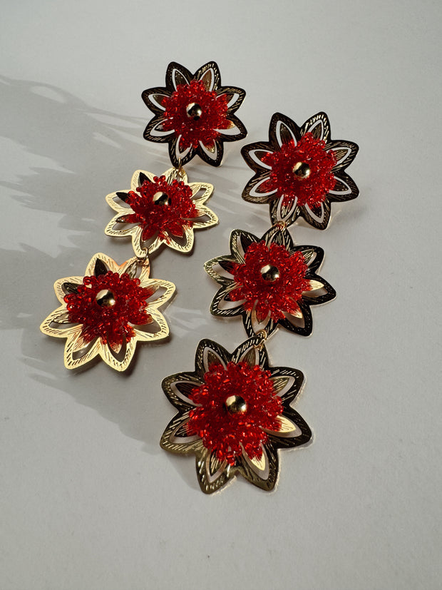 Martina Earrings - Gold & Red