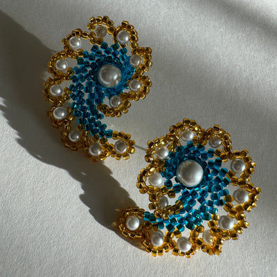 Snail Earrings - Blue and Gold