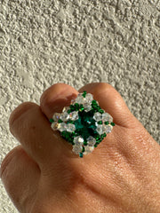 Square ring - Emerald & Clear