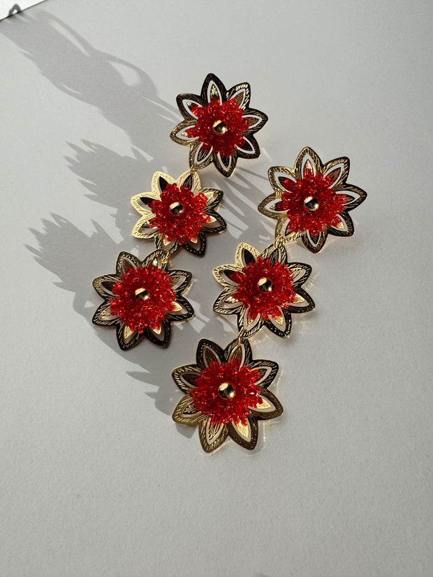 Martina Earrings - Gold & Red