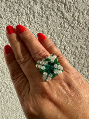 Square ring - Emerald & Clear