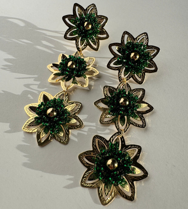 Martina Earrings - Gold & Green