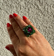 Square ring - Emerald & Fucsia