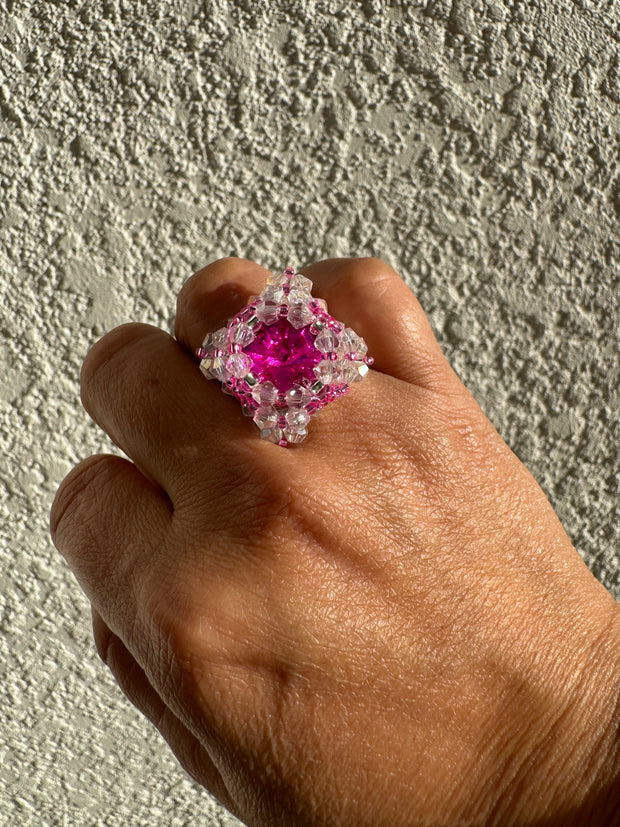 Square ring - Clear & Fucsia