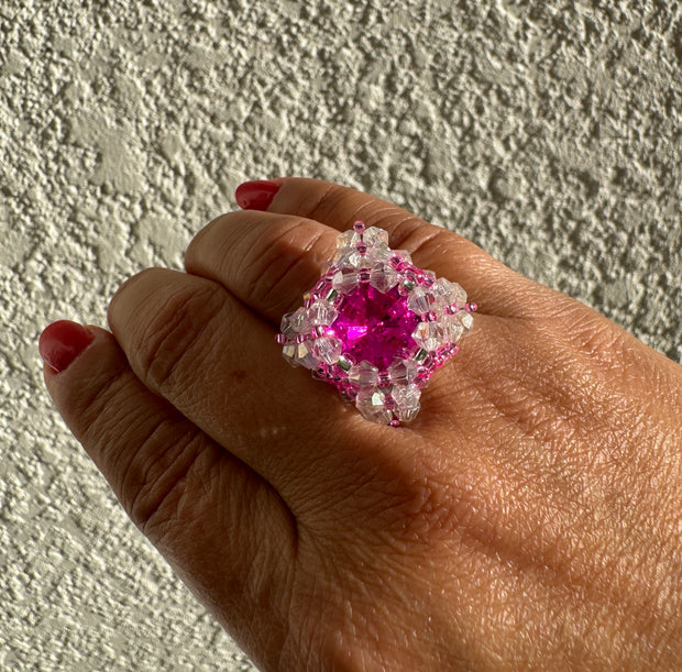 Square ring - Clear & Fucsia