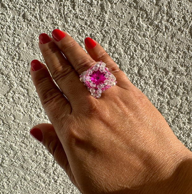 Square ring - Clear & Fucsia