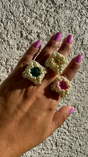 Square ring - Pearls & Fucsia