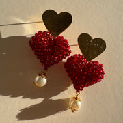 Double Heart Earring - Red