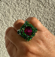 Square ring - Emerald & Fucsia