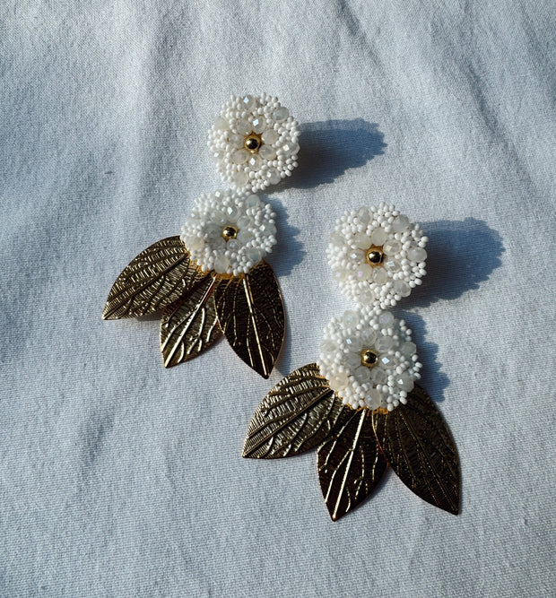 Camelia Earrings - Gold & White