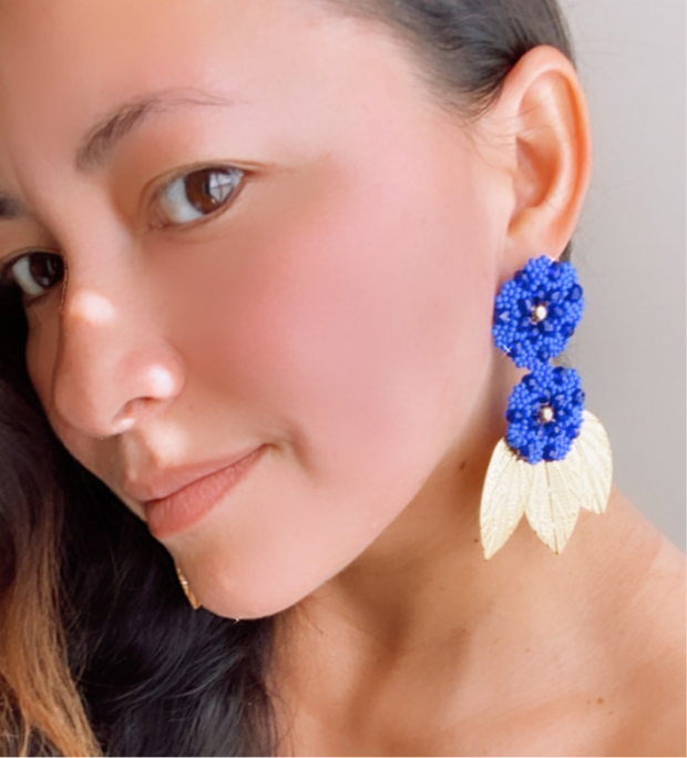 Camelia Earrings - Blue & Gold