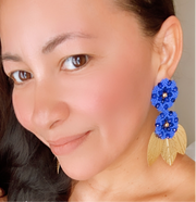 Camelia Earrings - Blue & Gold